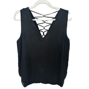 Endes Black Chiffon Sleeveless Lined Blouse Strappy Back Women's Size Medium